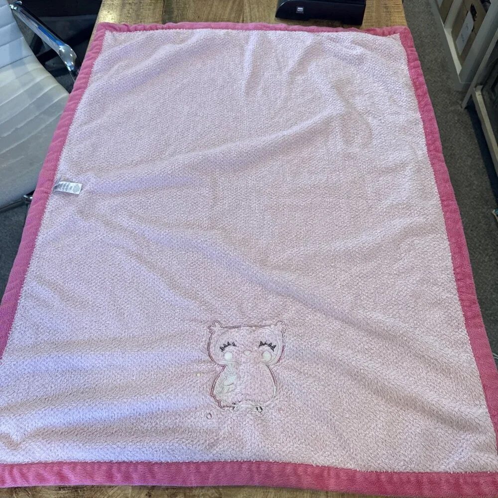 Carter’s Pink Textured  Plush Owl Baby Blanket 3D Flowers Well Loved